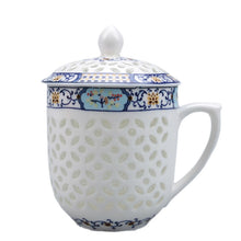 Load image into Gallery viewer, Exquisite 300ml Jingdezhen Hollow Honeycomb Glass Ceramic Porcelain Tea Cup Health Cup Mug Milk Coffee Tea Cup with Lid Saucer