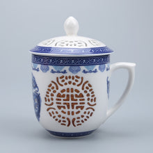 Load image into Gallery viewer, Exquisite 300ml Jingdezhen Hollow Honeycomb Glass Ceramic Porcelain Tea Cup Health Cup Mug Milk Coffee Tea Cup with Lid Saucer