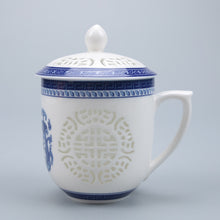 Load image into Gallery viewer, Exquisite 300ml Jingdezhen Hollow Honeycomb Glass Ceramic Porcelain Tea Cup Health Cup Mug Milk Coffee Tea Cup with Lid Saucer