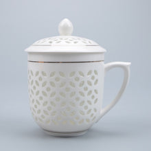 Load image into Gallery viewer, Exquisite 300ml Jingdezhen Hollow Honeycomb Glass Ceramic Porcelain Tea Cup Health Cup Mug Milk Coffee Tea Cup with Lid Saucer