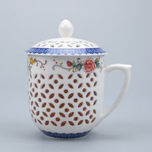 Load image into Gallery viewer, Exquisite 300ml Jingdezhen Hollow Honeycomb Glass Ceramic Porcelain Tea Cup Health Cup Mug Milk Coffee Tea Cup with Lid Saucer