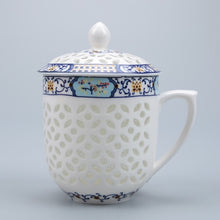 Load image into Gallery viewer, Exquisite 300ml Jingdezhen Hollow Honeycomb Glass Ceramic Porcelain Tea Cup Health Cup Mug Milk Coffee Tea Cup with Lid Saucer