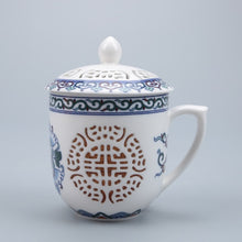 Load image into Gallery viewer, Exquisite 300ml Jingdezhen Hollow Honeycomb Glass Ceramic Porcelain Tea Cup Health Cup Mug Milk Coffee Tea Cup with Lid Saucer